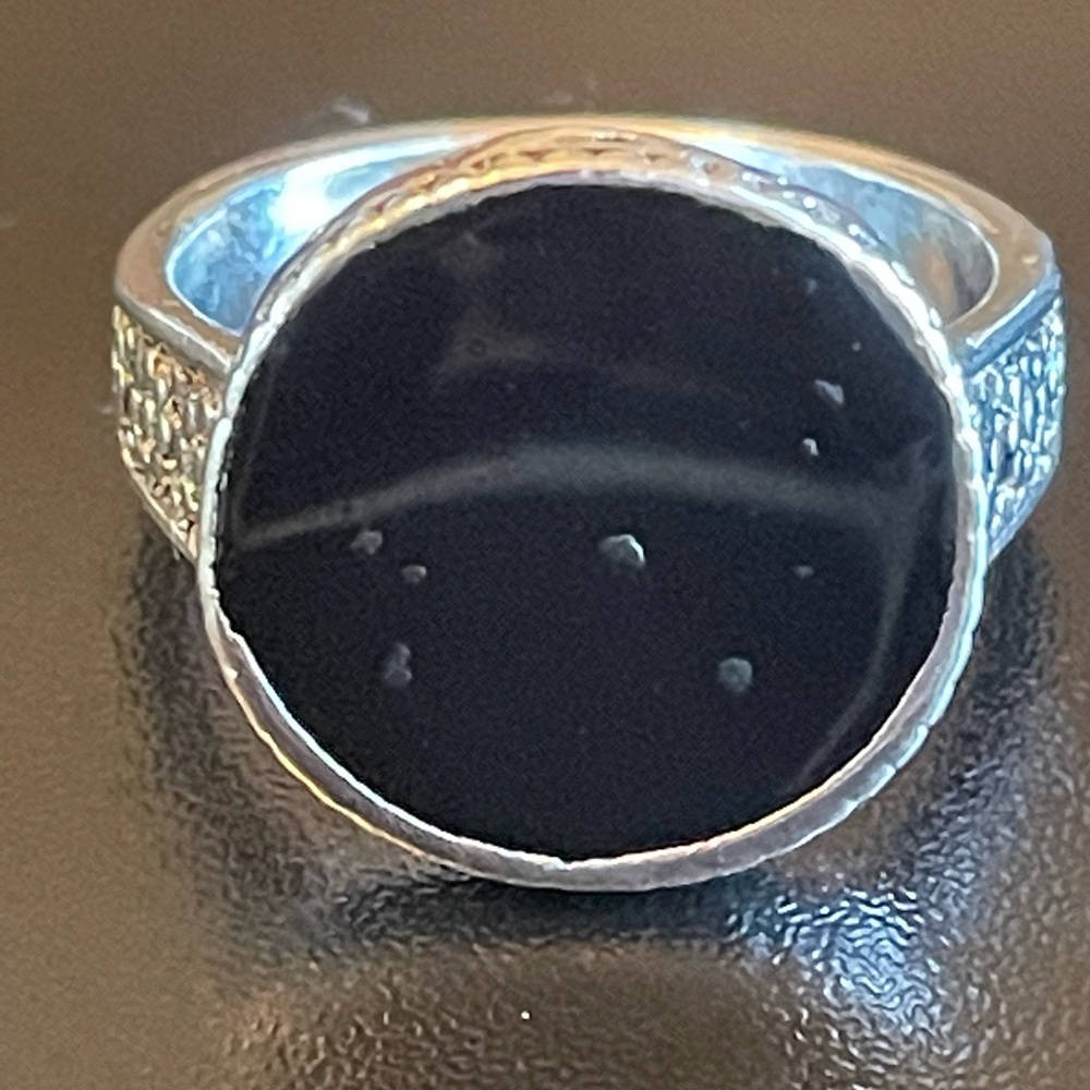 Round black obsidian S925 silver ring size 10